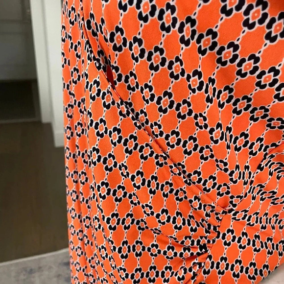 Jones New York Signature Petite Cap Sleeve Print Faux Wrap Dress Orange Sz MP - Picture 4 of 10